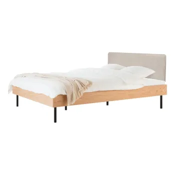 Pat matrimonial in culoare naturala tapitat/din placa aglomerata de lemn cu aspect de lemn de stejar cu somiera 180x200 cm Streiko - noo.ma imagine