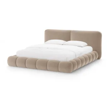 Pat matrimonial maro deschis tapiE>at cu spaE>iu de depozitare cu somierA200x200 cm Solange aEURMicadoni imagine