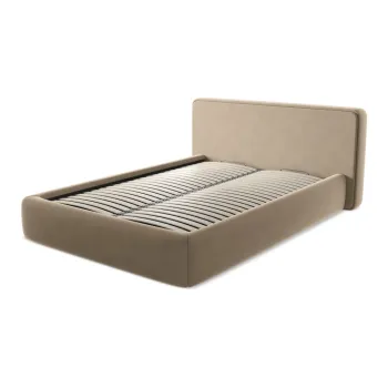 Pat matrimonial maro deschis tapitat cu spatiu de depozitare cu somiera 160x200 cm Kiana - Makamii imagine