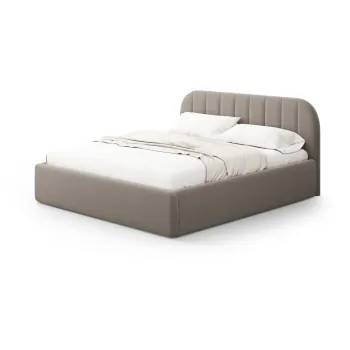 Pat matrimonial maro deschis tapitat cu spatiu de depozitare cu somiera 180x200 cm Juno - Windsor & Co Sofas imagine