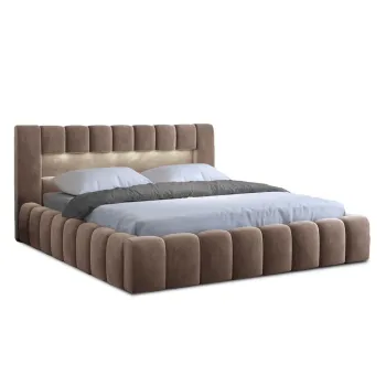 Pat matrimonial maro deschis tapitat cu spatiu de depozitare cu somiera 180x200 cm Lamica - ELTAP imagine