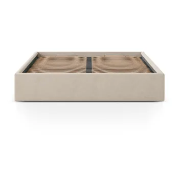 Pat matrimonial maro deschis tapitat cu spatiu de depozitare/fara tablie cu somiera 160x200 cm Susan - Micadoni imagine