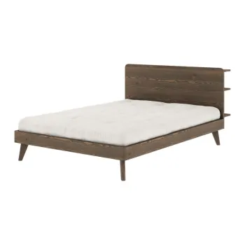 Pat matrimonial maro din lemn masiv de pin cu somiera 160x200 cm Retreat - Karup Design imagine