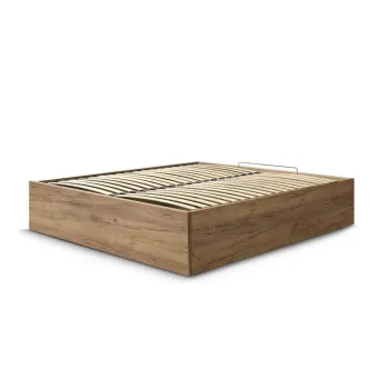 Pat matrimonial maro din placa aglomerata de lemn cu aspect de lemn de mesteacan cu spatiu de depozitare/fara tablie cu somiera 140x190 cm Mara - Bobochic Paris imagine