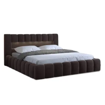 Pat matrimonial maro inchis tapitat cu spatiu de depozitare cu somiera 180x200 cm Lamica - ELTAP imagine