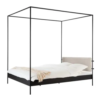 Pat matrimonial negru/bej tapitat din otel cu baldachin cu somiera 200x200 cm Eton - noo.ma imagine