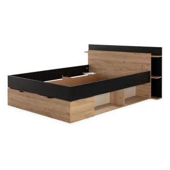 Pat matrimonial negru/in culoare naturala cu aspect de lemn de stejar cu spatiu de depozitare fara somiera 160x200 cm Albo - Marckeric imagine