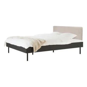 Pat matrimonial negru tapitat/din placa aglomerata de lemn cu somiera 200x200 cm Streiko - noo.ma imagine