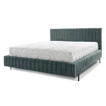 Pat matrimonial petrol tapitat cu spatiu de depozitare cu somiera 160x200 cm Plissa - ELTAP imagine