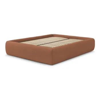 Pat matrimonial portocaliu tapitat cu spatiu de depozitare/fara tablie cu somiera 160x200 cm Inera - Bobochic Paris imagine