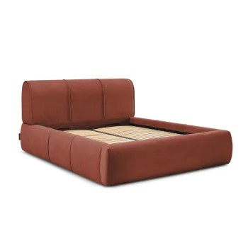 Pat matrimonial portocaliu tapitat cu spatiu de depozitare si somiera 160x200 cm Vernon - Bobochic Paris imagine