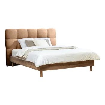 Pat matrimonial roz deschis tapitat cu somiera 180x200 cm Kumo - Bobochic Paris imagine