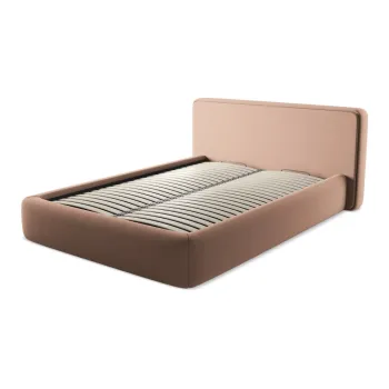 Pat matrimonial roz deschis tapitat cu spatiu de depozitare cu somiera 140x200 cm Kiana - Makamii imagine