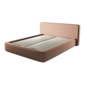 Pat matrimonial roz deschis tapitat cu spatiu de depozitare cu somiera 160x200 cm Kiana - Makamii imagine