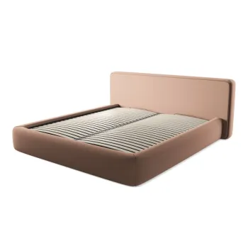 Pat matrimonial roz deschis tapitat cu spatiu de depozitare cu somiera 180x200 cm Kiana - Makamii imagine
