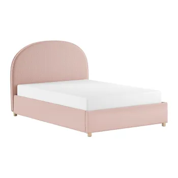 Pat matrimonial roz tapitat cu spatiu de depozitare cu somiera 140x200 cm Moon - Vipack imagine