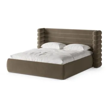 Pat matrimonial taupe tapiE>at cu spaE>iu de depozitare cu somierA200x200 cm Mount aEURMicadoni imagine