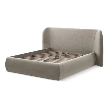 Pat matrimonial taupe tapitat cu spatiu de depozitare cu somiera 180x200 cm Hauke - Makamii imagine