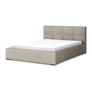 Pat matrimonial taupe tapitat din catifea cu spatiu de depozitare cu somiera 140x200 cm Hiko - Makamii imagine