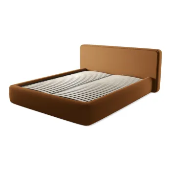 Pat matrimonial teracota tapitat cu spatiu de depozitare cu somiera 160x200 cm Kiana - Makamii imagine