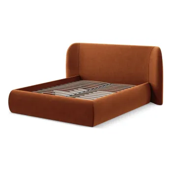 Pat matrimonial teracota tapitat cu spatiu de depozitare cu somiera 180x200 cm Hauke - Makamii imagine