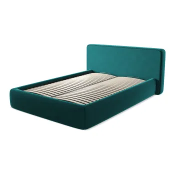 Pat matrimonial turcoaz tapitat cu spatiu de depozitare cu somiera 140x200 cm Kiana - Makamii imagine