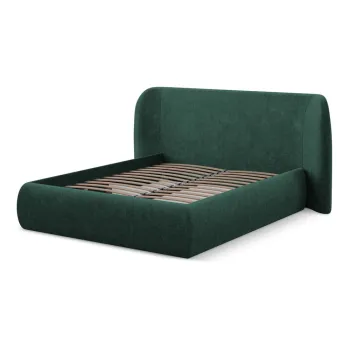 Pat matrimonial verde inchis tapitat cu spatiu de depozitare cu somiera 180x200 cm Hauke - Makamii imagine