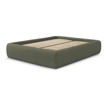 Pat matrimonial verde inchis tapitat cu spatiu de depozitare/fara tablie cu somiera 160x200 cm Inera - Bobochic Paris imagine
