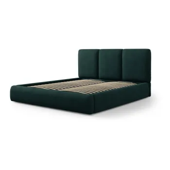 Pat matrimonial verde inchis tapitat cu spatiu de depozitare si somiera 180x200 cm Brody - Mazzini Beds imagine