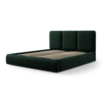 Pat matrimonial verde inchis tapitat din catifea cu spatiu de depozitare cu somiera 160x200 cm Brody - Mazzini Beds imagine