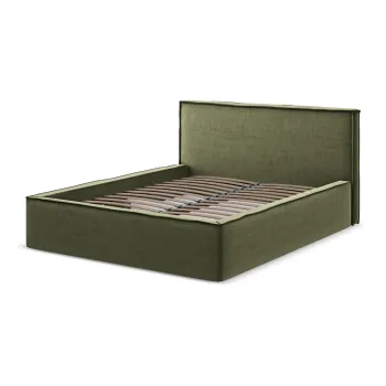 Pat matrimonial verde tapitat cu spatiu de depozitare cu somiera 140x200 cm Anani - Makamii imagine