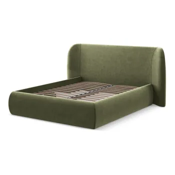 Pat matrimonial verde tapitat cu spatiu de depozitare cu somiera 140x200 cm Hauke - Makamii imagine