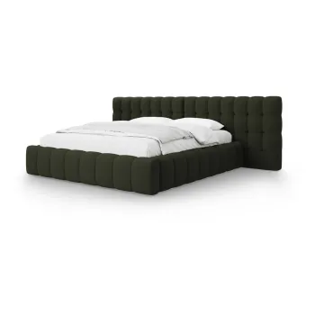 Pat matrimonial verde tapitat cu spatiu de depozitare cu somiera 180x200 cm Mamaia - Micadoni Home imagine