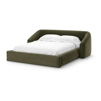 Pat matrimonial verde tapitat cu spatiu de depozitare cu somiera 200x200 cm Campi - Cosmopolitan Design imagine