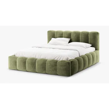 Pat matrimonial verde tapitat cu spatiu de depozitare cu somiera 200x200 cm Lupine - Micadoni Home imagine