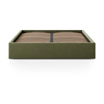 Pat matrimonial verde tapitat cu spatiu de depozitare/fara tablie cu somiera 200x200 cm Susan - Micadoni imagine