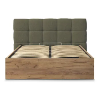 Pat matrimonial verde tapitat/din placa aglomerata de lemn tapitat cu spatiu de depozitare cu somiera 180x200 cm Kumo - Bobochic Paris imagine