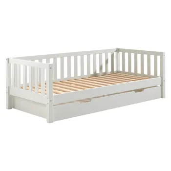 Pat pentru copii alb cu extensie suplimentara din lemn de pin cu somiera 90x200 cm Fritz - Vipack imagine