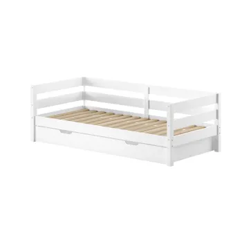 Pat pentru copii alb cu extensie suplimentara din lemn de pin cu somiera 90x200 cm Margrit - Vipack imagine