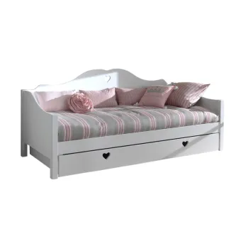 Pat pentru copii alb cu extensie suplimentara din lemn masiv de pin cu spatiu de depozitare 90x200 cm AMORI - Vipack imagine