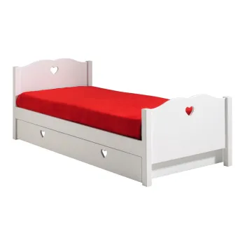 Pat pentru copii alb cu extensie suplimentara din lemn masiv de pin cu spatiu de depozitare 90x200 cm AMORI - Vipack imagine