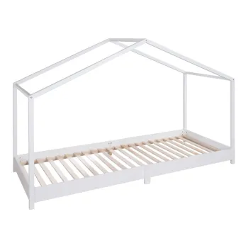 Pat pentru copii alb de tip casa 90x200 cm Montessori - Roba imagine