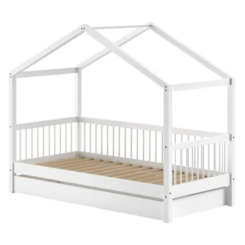 Pat pentru copii alb de tip casa/cu extensie suplimentara din lemn de fag 90x200 cm Forrest - Vipack imagine