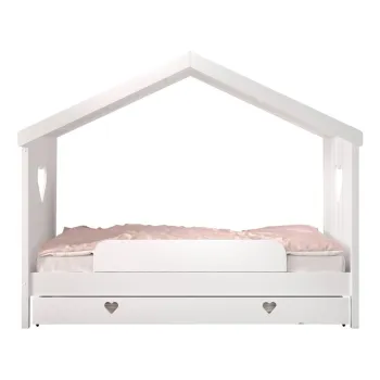 Pat pentru copii alb de tip casa/cu extensie suplimentara din lemn masiv de pin cu spatiu de depozitare 90x200 cm AMORI - Vipack imagine