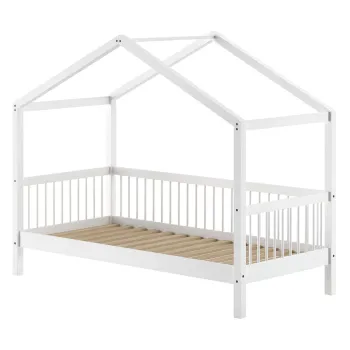 Pat pentru copii alb de tip casa din lemn de fag 90x200 cm Forrest - Vipack imagine