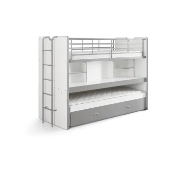 Pat pentru copii alb-gri supraetajat, cu extensie suplimentara cu spatiu de depozitare cu somiera 90x200 cm Bonny - Vipack imagine