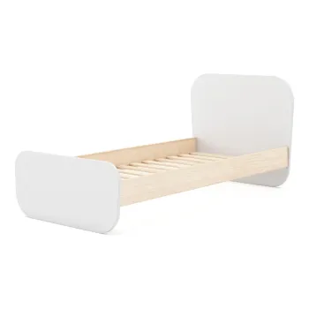 Pat pentru copii alb/in culoare naturala cu aspect de lemn de pin 90x190 cm Esteban - Marckeric imagine