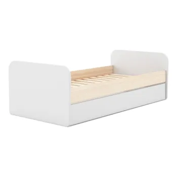 Pat pentru copii alb/in culoare naturala cu extensie suplimentara cu aspect de lemn de pin cu spatiu de depozitare 90x200 cm Esteban - Marckeric imagine