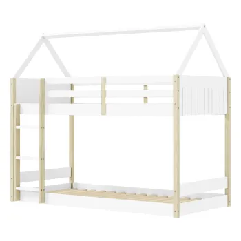 Pat pentru copii alb/in culoare naturala de tip casa/supraetajat 90x190 cm Valka - Marckeric imagine