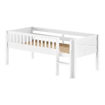 Pat pentru copii alb inalt din lemn de pin cu somiera 90x200 cm Scott - Vipack imagine